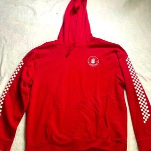 Red peace sign checkered long sleeve hoodie XL